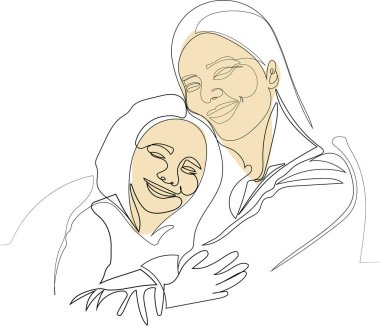 Mutlu anne ve kız ilişkilerde sevgi ve ilgi gösterirler. Gülümseyen genç anne ve küçük kız evde dinleniyor. Sarıl ve sarılın. Birlikte aile haftasonunun tadını çıkarın. Vektör illüstrasyonu