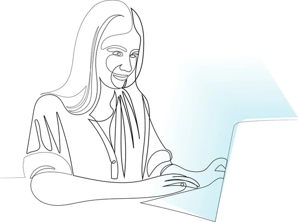 Nternette Okuyan Çekici Bir Kadını Dizüstü Bilgisayar Internet Sörfü Bilgisi — Stok Vektör