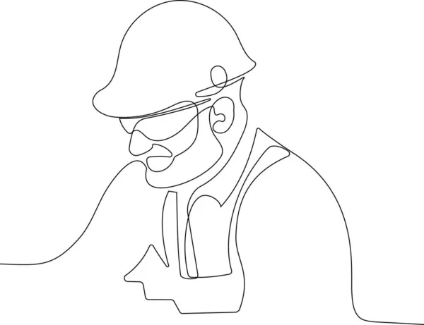 Dessin continu d'une ligne d'ingénieur portant uniforme et casque de sécurité — Image vectorielle