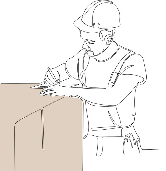 Dessin continu d'une ligne d'ingénieur portant uniforme et casque de sécurité — Image vectorielle