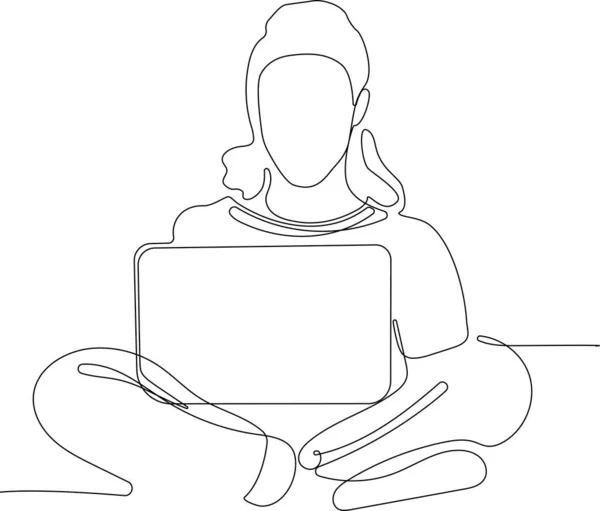 Femme utilisant laptopsitting dans le bureau à domicile lieu de travail — Image vectorielle