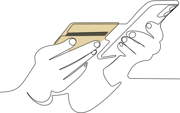 Κρατώντας πιστωτική κάρτα και smartphone — Διανυσματικό Αρχείο
