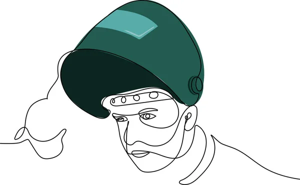 Dibujo continuo de una línea de un macho en máscara facial — Vector de stock