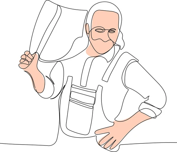 Continuous one line drawing of portrait old farmer — Image vectorielle