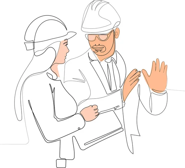 Continuous line drawing of two professional people — Vector de stock