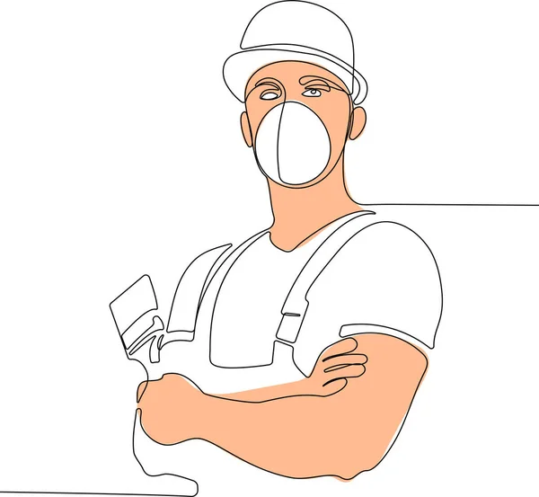 Pintor usando guantes pintando pared usando rodillo — Vector de stock