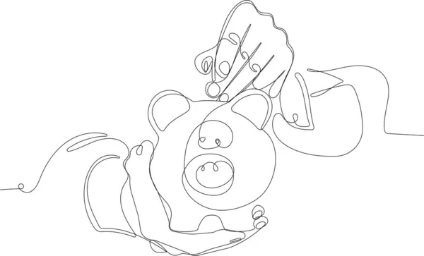 Teach child girl to save money in piggy bank —  Vetores de Stock