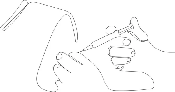 Непрерывный Однострочный Рисунок Лекарственного Врача Шприца Прививки Гриппа Лабораторных Микробиологических — стоковый вектор