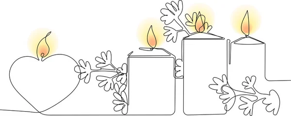 Dibujo Continuo Una Línea Ambiente Relajante Romántico Velas Encendidas Con — Archivo Imágenes Vectoriales