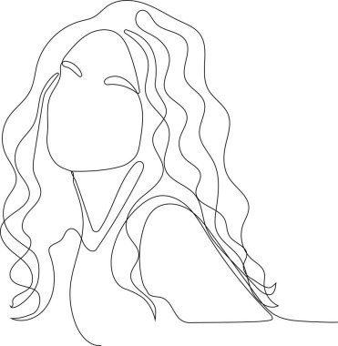 Tasarım için genç ve güzel bir kız modelle sürekli bir portre çizimi. Moda, tarz, güzellik. Minimum özet konsepti. Yuor asgari tasarımı için vektör illüstrasyonu