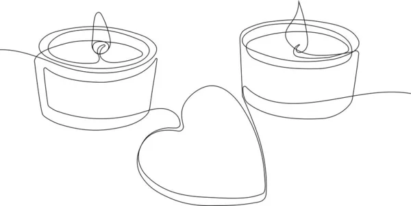 Dibujo Continuo Una Línea Ambiente Relajante Romántico Velas Encendidas Con — Vector de stock