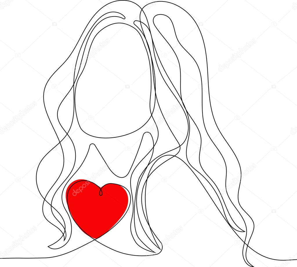 Continuous one line drawing of portrait with beautiful young attractive girl model for design. Fashion, style, beauty. Minimal outline concept. Vector illustration for yuor minimal design