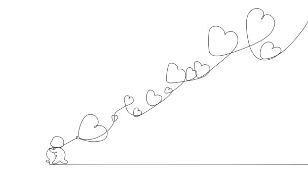 连续画一行浪漫创作的作文 情人节快乐 节日装饰物品 心形气球和可爱的丘比特作为情人节的象征 概述最低限度概念 — 图库视频影像