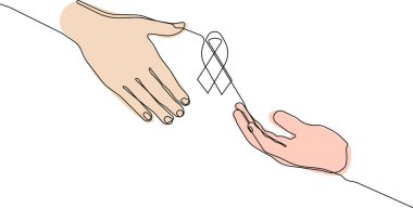 Dünya Kanser Günü 'nün sembolü olarak Dünya gezegeninin sürekli çizdiği bir şerit. Anafikir asgari. Vektör illüstrasyonu