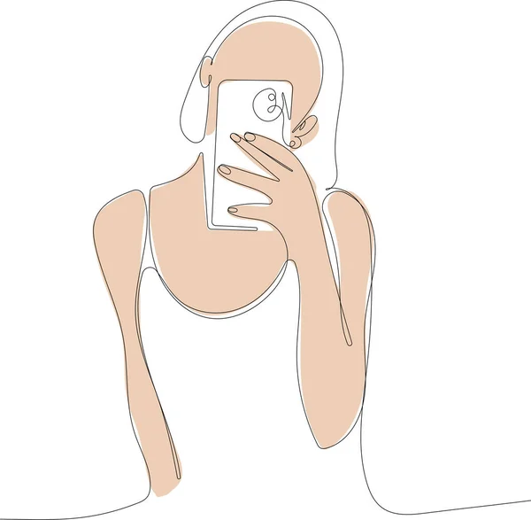 Linda chica tomar foto con selfie — Vector de stock