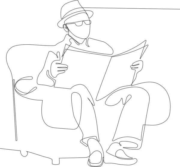 Расслабленный старший джентльмен читает газету — стоковый вектор