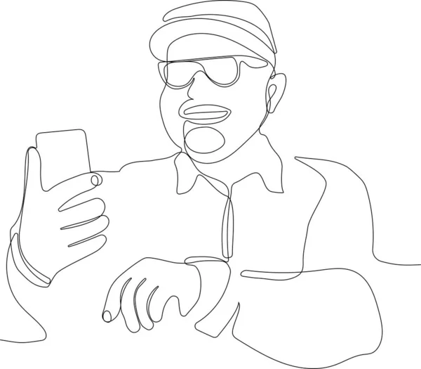 Viejo tomando selfie con teléfono móvil — Archivo Imágenes Vectoriales