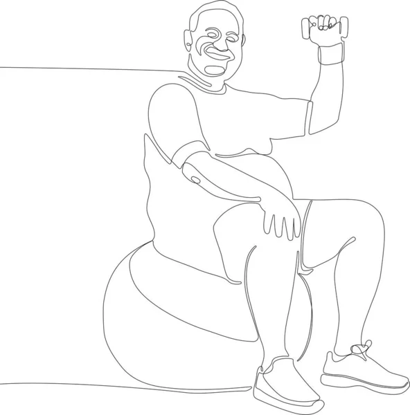 Concepto mínimo de hombre sentado en una pelota de fitness — Archivo Imágenes Vectoriales