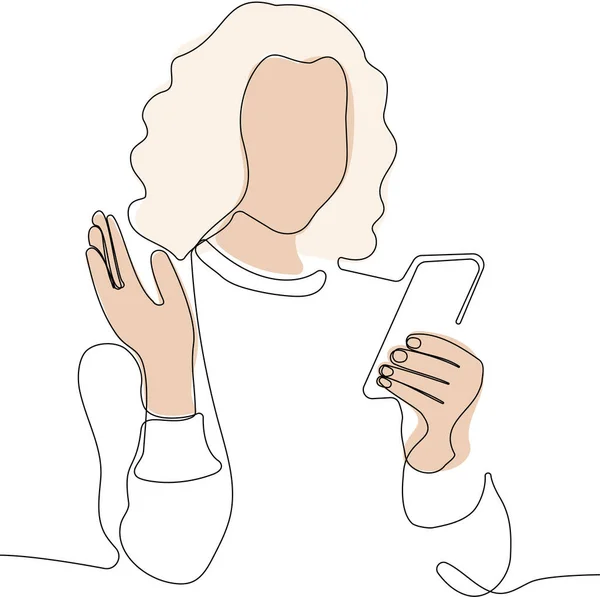 Νεαρή γυναίκα που χρησιμοποιεί smartphone για επικοινωνία — Διανυσματικό Αρχείο