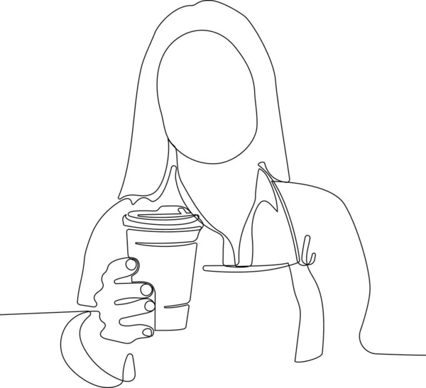 Кофе Бизнес Концепция Женщина Бариста Делает Кофе Подает Бумажную Чашку — стоковый вектор