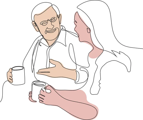 Yaşlı adam ve güzel genç kız çay içiyor.