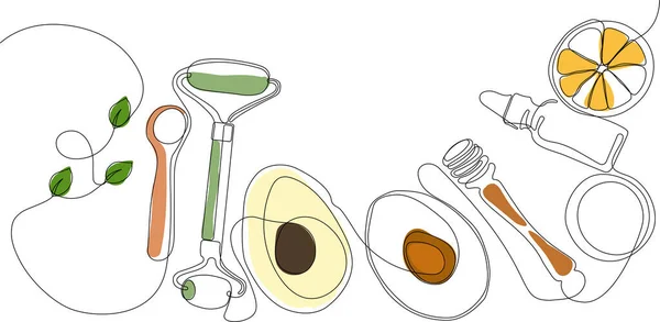 Desenho Contínuo Uma Linha Garrafas Com Óleo Mel Suco Limão — Vetor de Stock