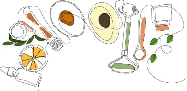 Desenho Contínuo Uma Linha Garrafas Com Óleo Mel Suco Limão — Vetor de Stock