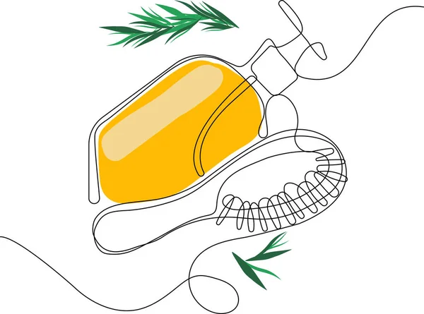 Continuous Drawing One Line Bottles Oil Honey Lemon Lime Juice — Stok Vektör