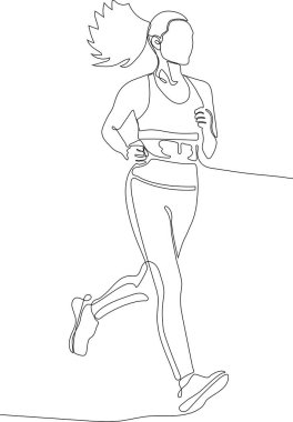 Spor maratonu ya da sprint maçı sırasında koşan birinin sürekli çizdiği çizim. Şampiyon oyuncu egzersiz vektörü minimalizmi yapıyor. Vektör illüstrasyonu