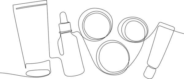 Continue Tekening Van Een Lijn Van Flessen Met Olie Honing — Stockvector