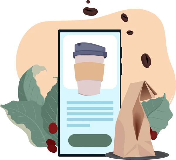 Καφές Τροφίμων Συνταγή Mobile App Business Concept Καφέ Και Σερβίρει — Διανυσματικό Αρχείο