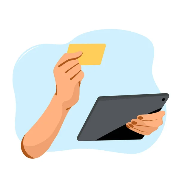 Facture Paiement Carte Crédit Sur Tablette Téléphone Portable Main Fond — Image vectorielle