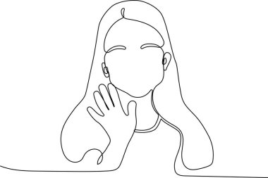 Devamlı bir çizgi konsepttir. Minimalist tasarımınız için ileriye bakan ve elini kaldıran sevimli küçük bir kızın kesintisiz çizimleri. Vektör illüstrasyonu