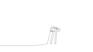 Surveyor 'un kafasında üç ayaklı bir miğfer olan tek çizgi çizimi devam ediyor. Yüksek kalite FullHD 4K görüntü