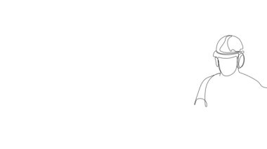 Surveyor 'un kafasında üç ayaklı bir miğfer olan tek çizgi çizimi devam ediyor. Yüksek kalite FullHD 4K görüntü