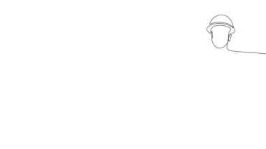 Surveyor 'un kafasında üç ayaklı bir miğfer olan tek çizgi çizimi devam ediyor. Yüksek kalite FullHD 4K görüntü