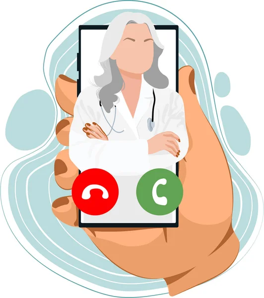 Γιατρός Είναι Στο Τηλέφωνο Καλέστε Ένα Γιατρό Απευθείας Σύνδεση Γιατρό — Διανυσματικό Αρχείο
