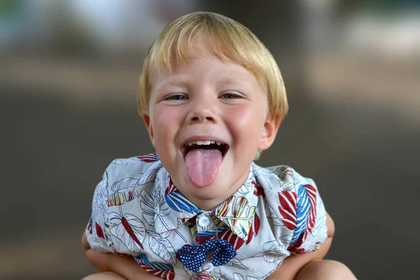 Blond Boy Years Old Playing Children Playground Has Fun High — Φωτογραφία Αρχείου