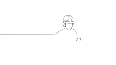 Surveyor 'un kafasında üç ayaklı bir miğfer olan tek çizgi çizimi devam ediyor. Yüksek kalite FullHD 4K görüntü