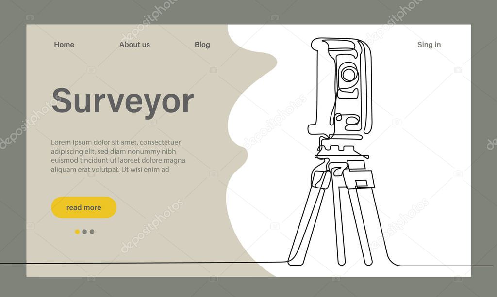 Surveyor web banner or landing page. Land surveying technology, geodesy science. Construction business, mapmaking and real estate project. Flat vector illustration. Vector illustration