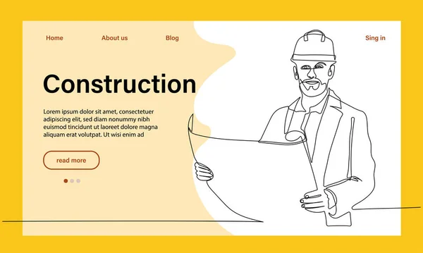 Vector Landing Page Van Architectuur Werkt Met Beschermende Gezichtsmaskers Voor — Stockvector