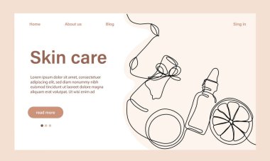 Deri bakımı konsepti. İniş sayfası şablonu. Sabah rutini. Banyo zamanı. Doğal bitkisel cilt bakım ürünleri ve vücut bakımı için organik ürünler, üst görünüm. Vektör illüstrasyonu