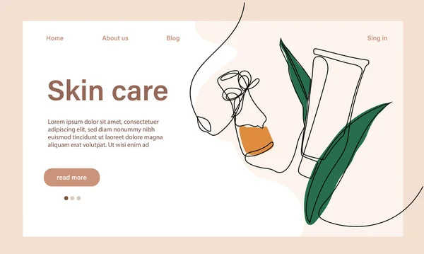 Skin Care Concept Landing Page Template Morning Routine Bath Time — 스톡 벡터