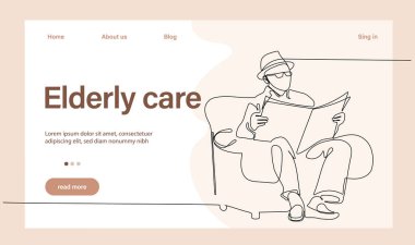 Programs for Seniors Landing Page Template. Elderly Health Care. Elderly care. Cartoon People Vector Illustration.