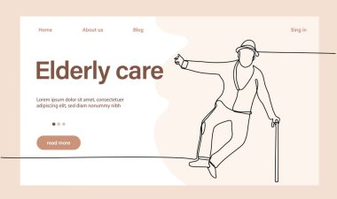 Programs for Seniors Landing Page Template. Elderly Health Care. Elderly care. Cartoon People Vector Illustration.