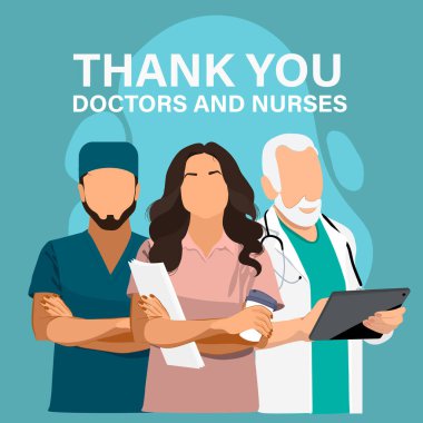 Medical personnel team, character of doctors and nurses wearing a surgical face mask and standing together to fight ills, male and female medical characters set cartoon flat illustration.