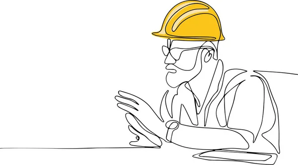 Continuous One Line Drawing Industry Maintenance Engineer Wearing Uniform Safety — Image vectorielle