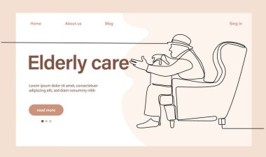Programs for Seniors Landing Page Template. Elderly Health Care. Elderly care. Cartoon People Vector Illustration.