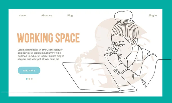 Coworking Space Landing Page Flat Cartoon Template Freelancers Team Working — Vetor de Stock