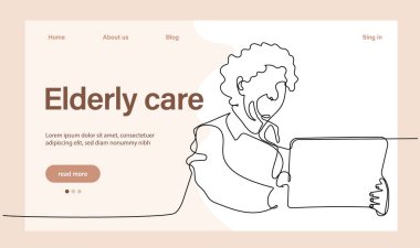 Programs for Seniors Landing Page Template. Elderly Health Care. Elderly care. Cartoon People Vector Illustration.